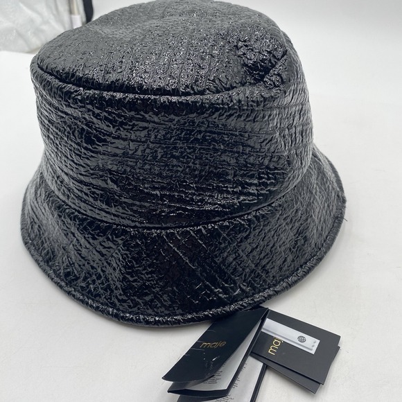 Maje Bucket Hat Black‎ Vinyl Textured Pattern New With Tags Size TU OSFM main image 15